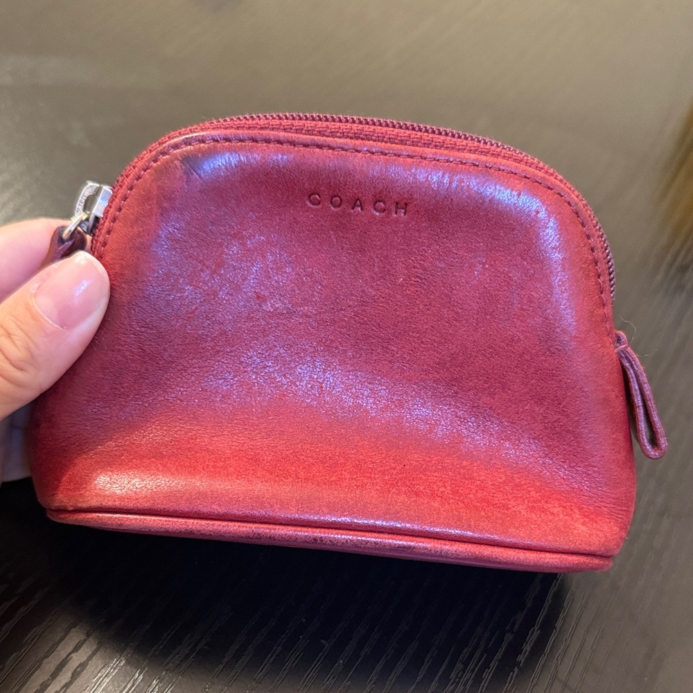 Vintage Coach Red Leather Coin Purse Mini Cosmetic Bag
